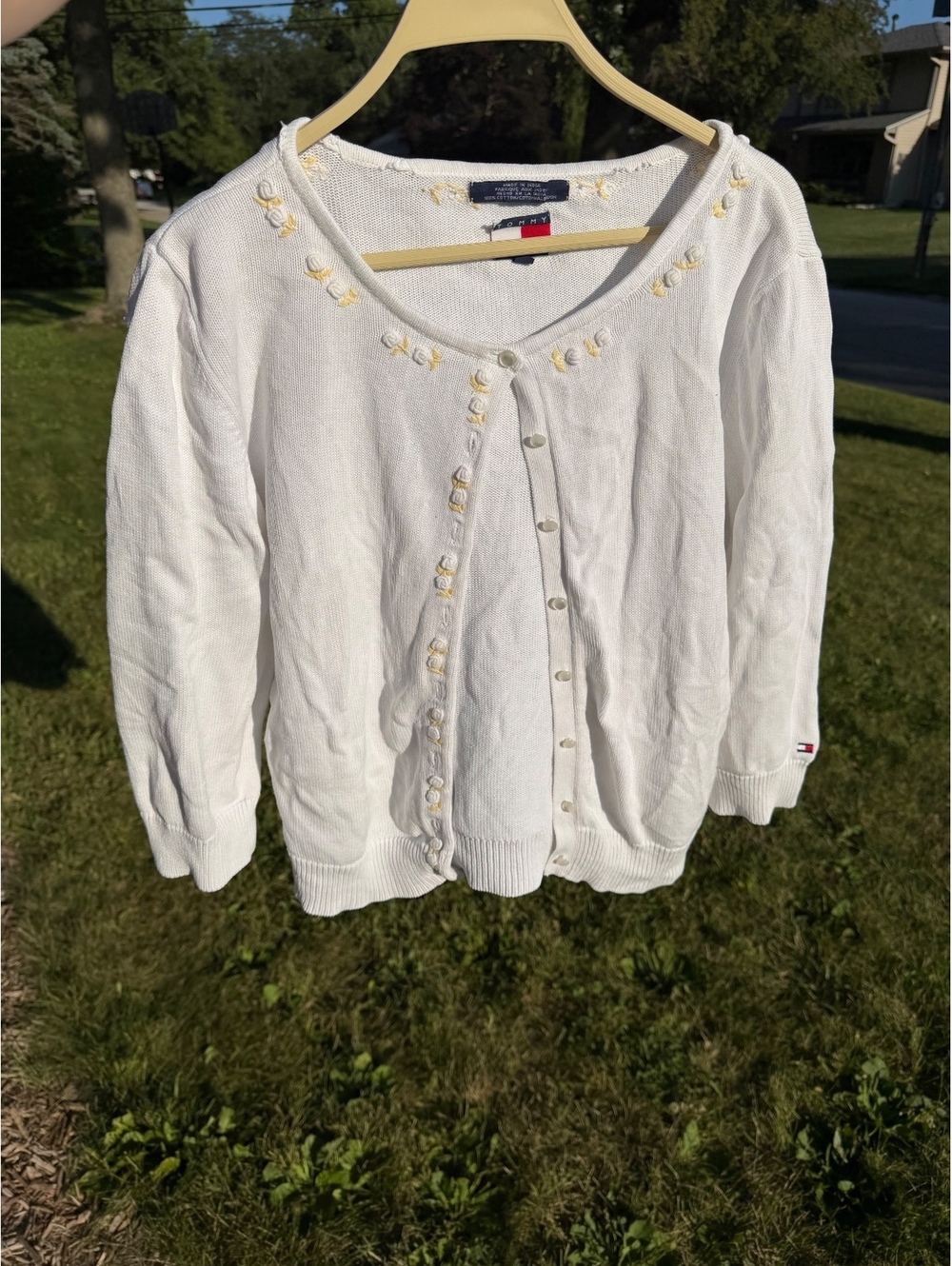 Tommy Hilfiger Granny Grandma Cottage Core Neutral Floral Summer Cardigan size L